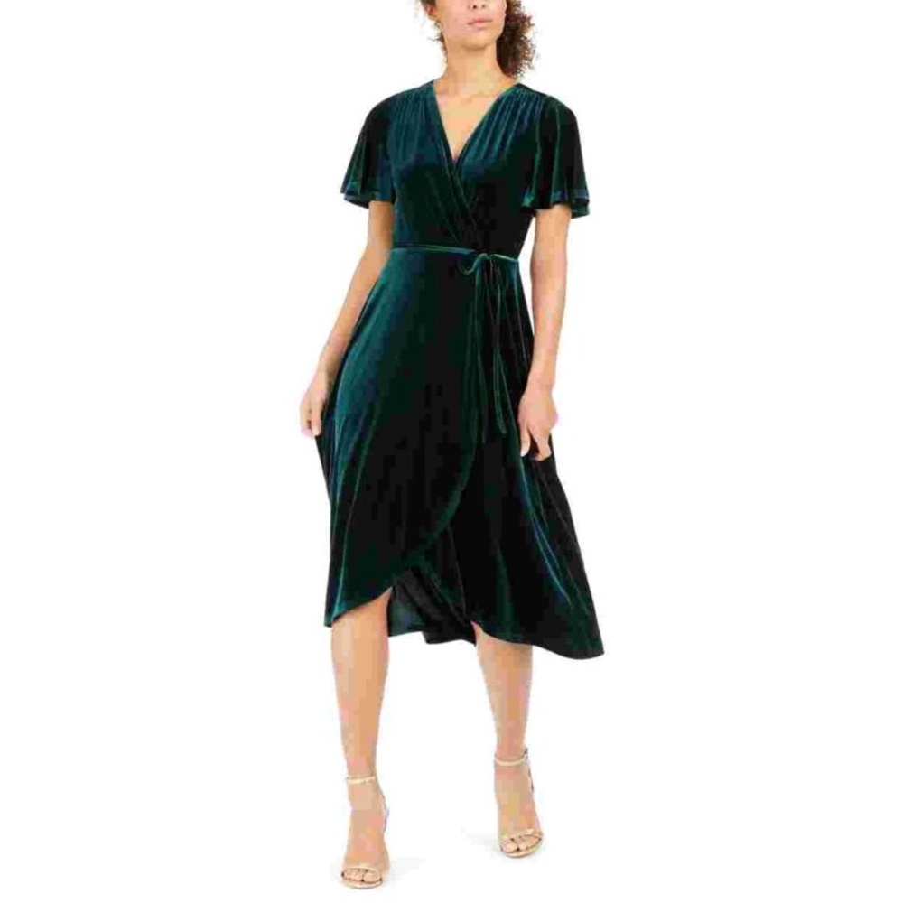 Vince Camuto Green Velvet Faux Wrap Dress